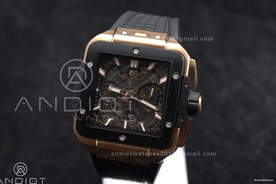 Edition 42mm Strap 1116 Square Bang Bezel RG 1:1 Rubber Black Best Dial A Skeleton on Unico Affordable Ceramic BBF 1022